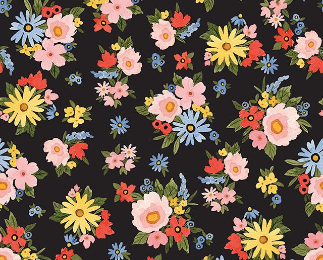 Tecido Beautiful Day Main Floral Preto | Riley Blake