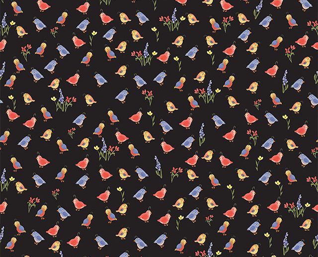 Tecido Beautiful Day Quail Passarinhos Preto | Riley Blake