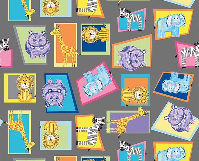 Tecido Colorful Friends Animais Cinza Carvão | Riley Blake
