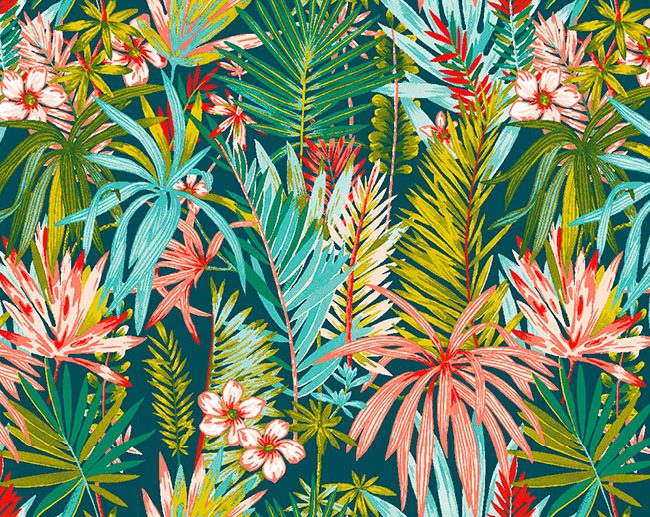 Tecido Dark Jungla Grenadines Folhas Multicor
