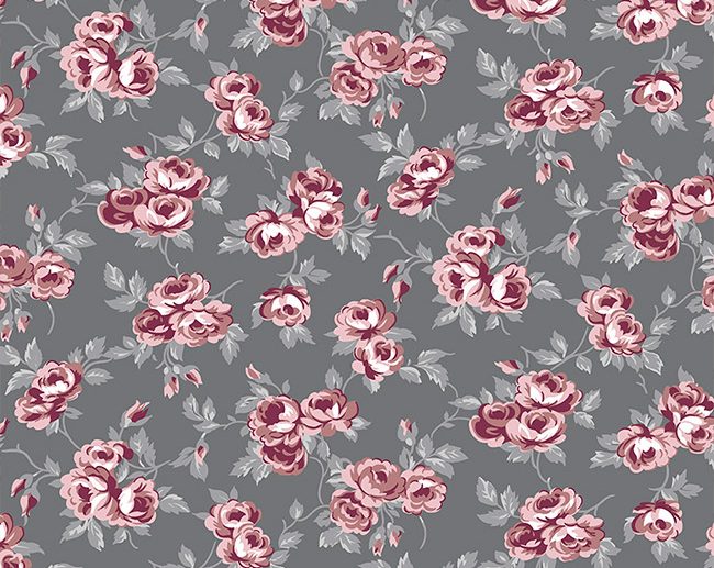 Tecido Exquisite Flores Cinza Carvão | Riley Blake