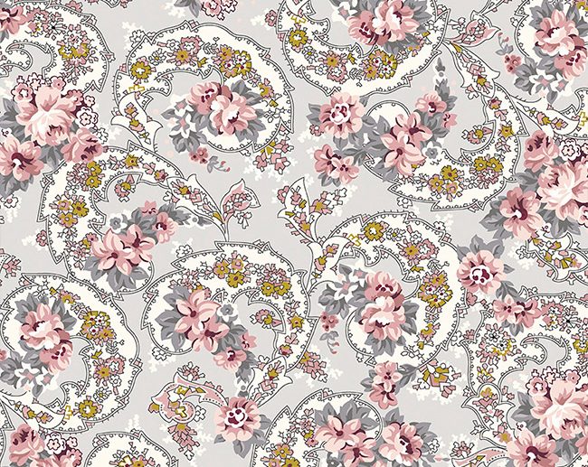 Tecido Exquisite Paisley Floral Cinza Glitter Dourado | Riley Blake
