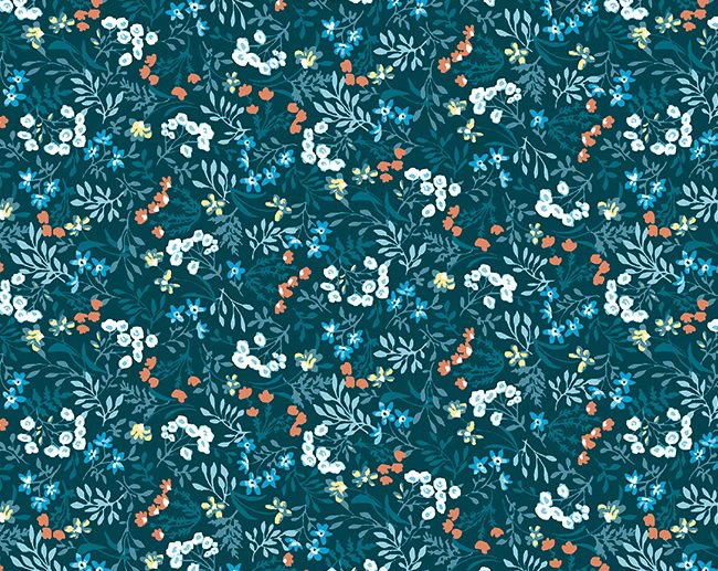 Tecido Floral Adely Azul