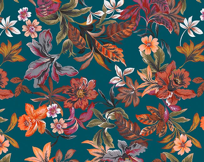 Tecido Dark Folk Floral Lahela Multicor