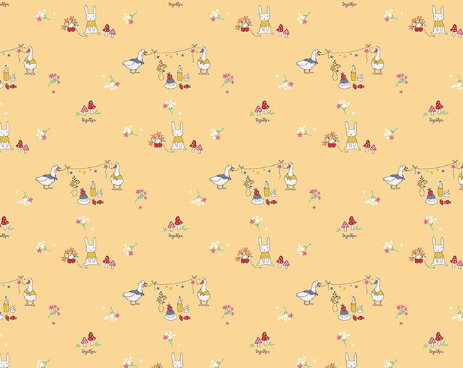 Tecido Hidden Cottage Animais Amarelo Sunshine | Riley Blake