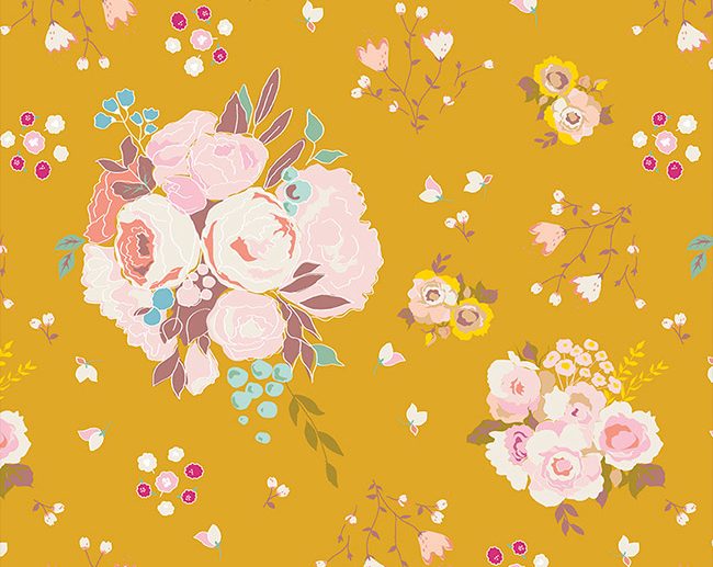 Tecido Hidden Cottage Main Floral Caramelo | Riley Blake