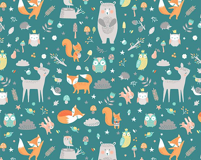 Tecido Magical Forest Animais Floresta Esmeralda