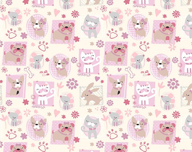 Tecido Pets Cães e Gatos Rosa