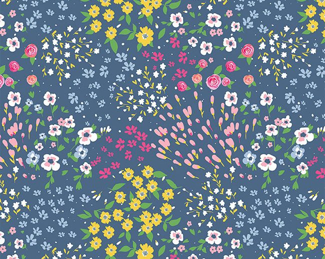 Tecido Poppy and Posey Garden Floral Azul Marinho/Navy | Riley Blake