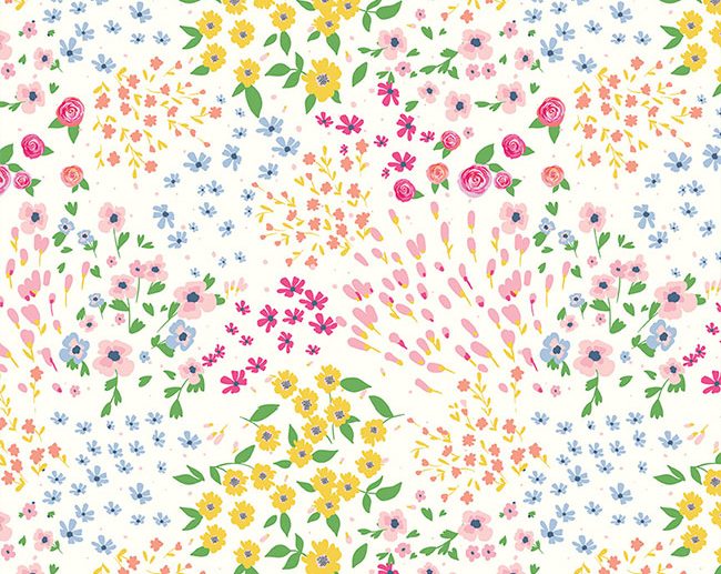 Tecido Poppy and Posey Garden Floral Branco Nuvem | Riley Blake