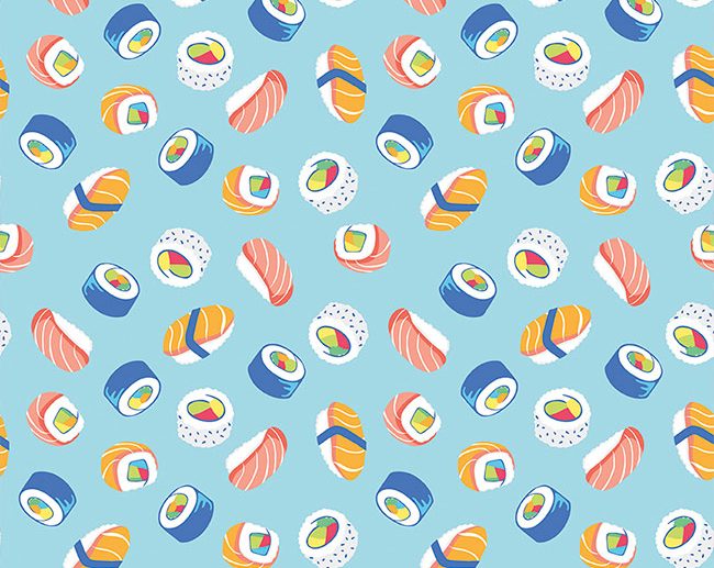 Tecido Rainbowfruit How we Roll Sushi Aqua | Riley Blake