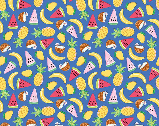 Tecido Rainbowfruit Let’s Get Coconuts Frutas Azul | Riley Blake