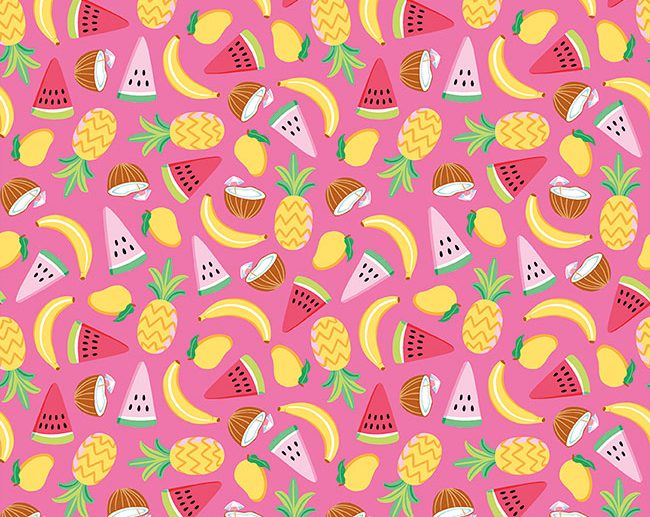Tecido Rainbowfruit Let’s Get Coconuts Frutas Rosa Pink | Riley Blake