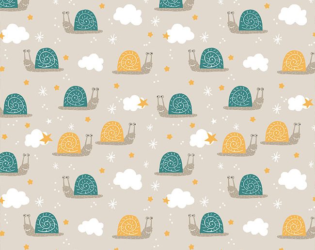 Tecido Snail Heaven Caracóis & Nuvens Cinza