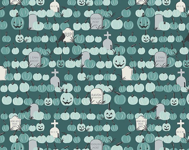 Tecido Spooky Hollow Campo de Abóboras Jade | Riley Blake