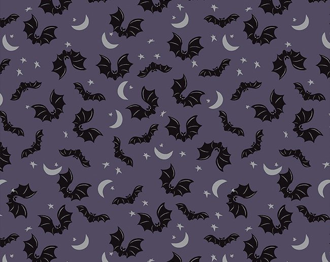 Tecido Spooky Hollow Morcegos Beringela Glitter Prateado | Riley Blake