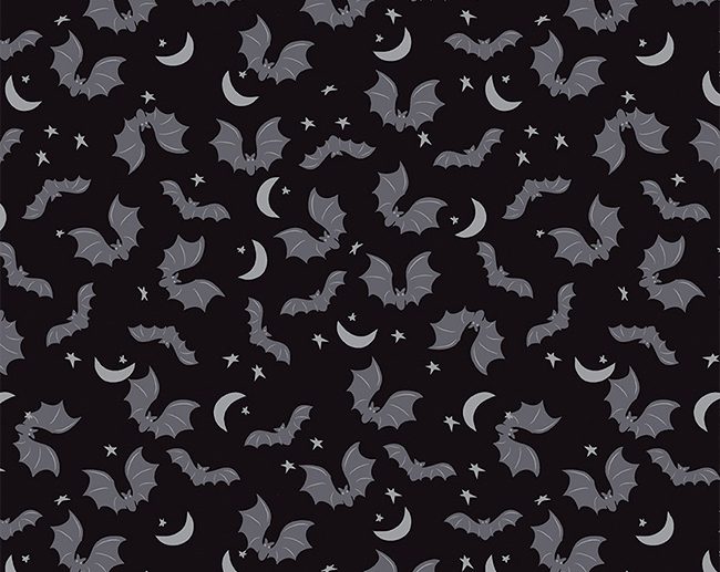 Tecido Spooky Hollow Morcegos Preto Glitter Prateado | Riley Blake