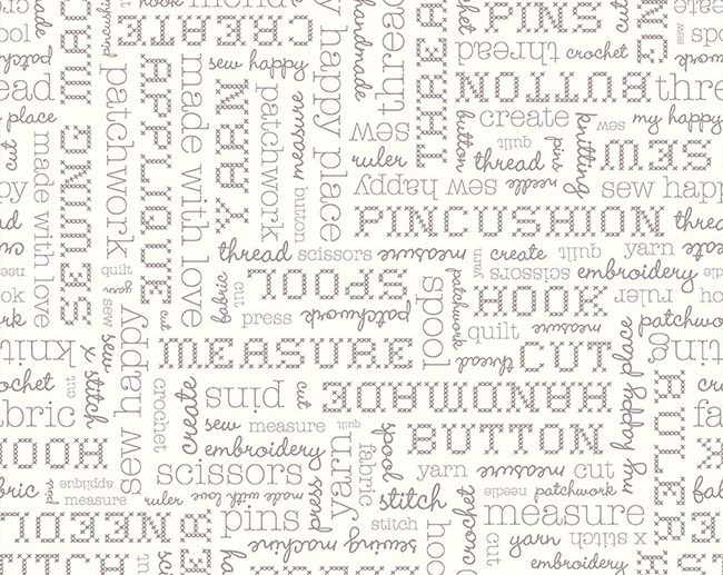 Tecido Stitch Palavras Pontos Costura Branco Nuvem | Riley Blake