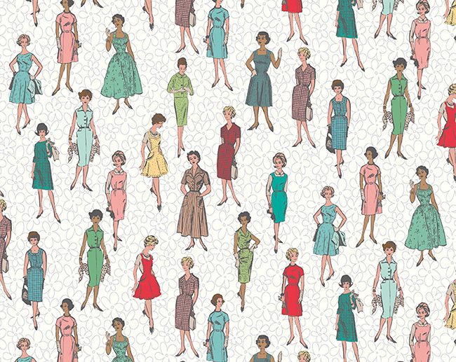 Tecido Stitch Vintage Ladies 60’s Branco Nuvem | Riley Blake