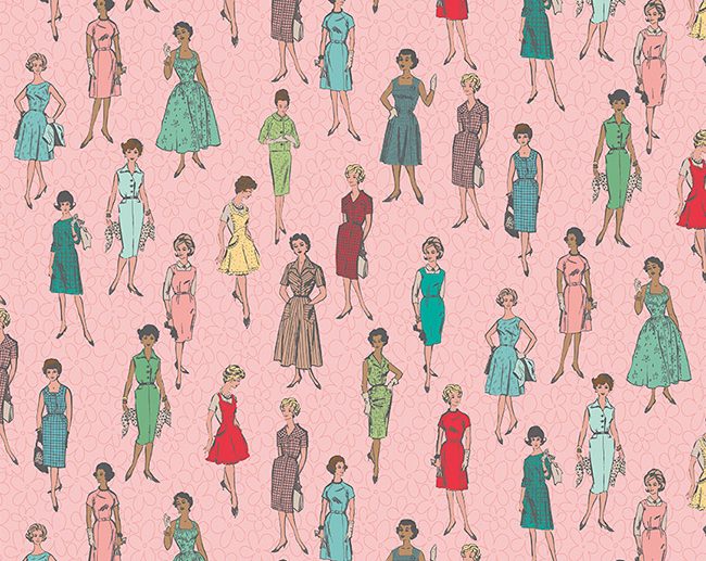 Tecido Stitch Vintage Ladies 60’s Rosa Frosting | Riley Blake
