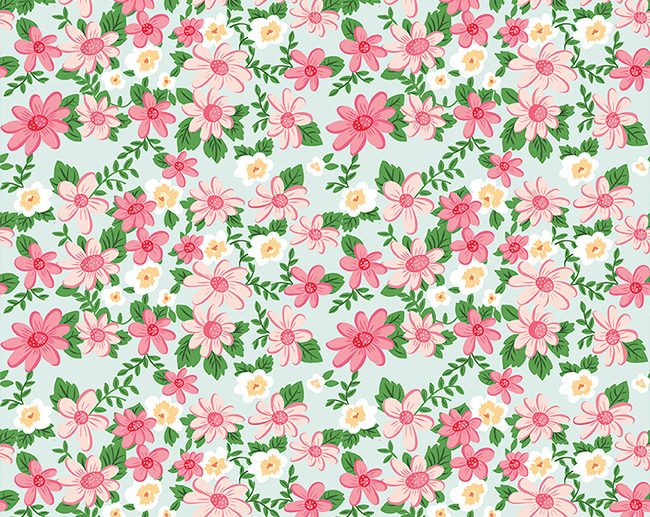 Tecido Summer Picnic Main Floral Azul Claro Ganga | Riley Blake