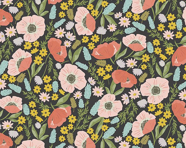 Tecido Tea with Bea Main Floral Carvão | Riley Blake
