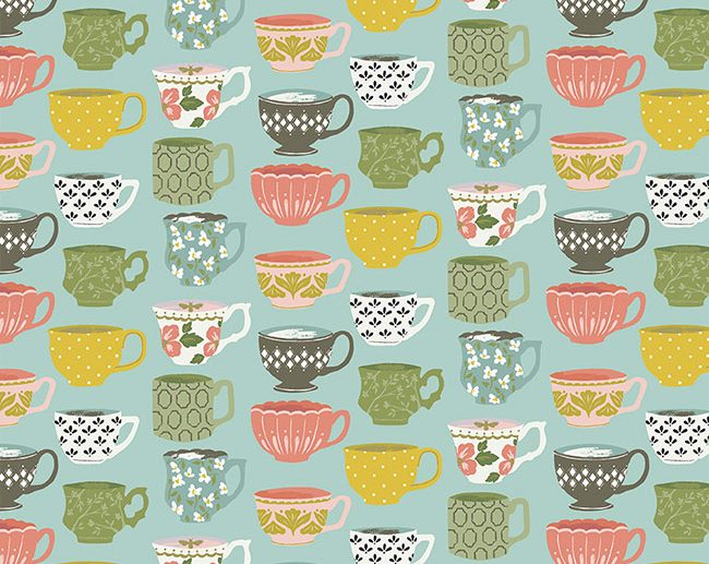 Tecido Tea with Bea Teatime Chávenas Céu | Riley Blake
