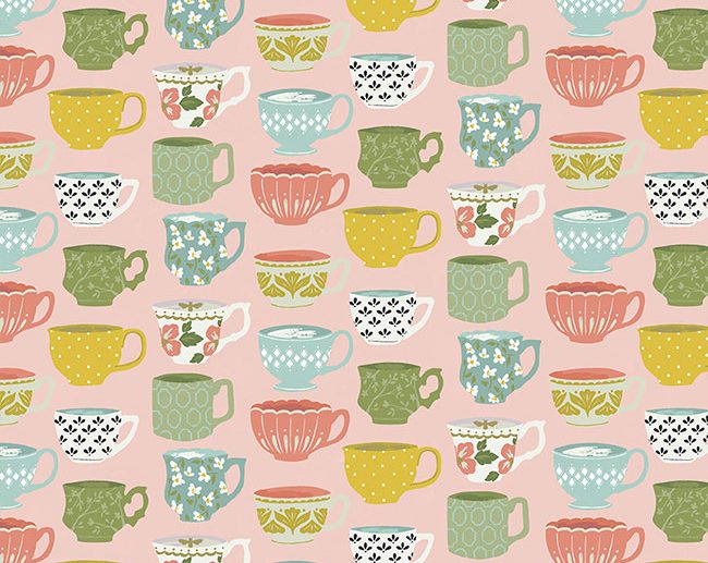 Tecido Tea with Bea Teatime Chávenas Rosa Blush | Riley Blake