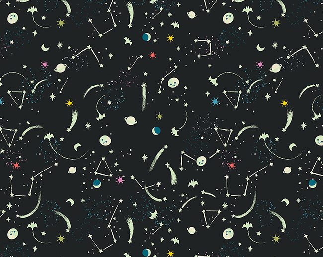 Tecido Tiny Treaters Milky Way Universo Carvão Brilha no Escuro | Riley Blake