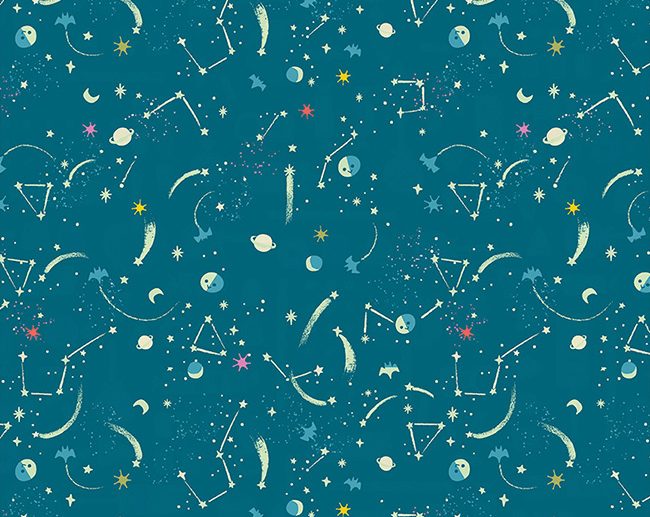 Tecido Tiny Treaters Milky Way Universo Jade Brilha no Escuro | Riley Blake
