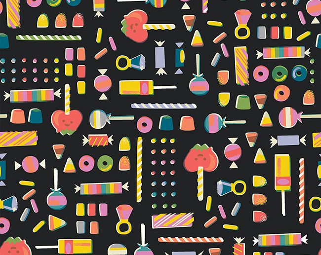 Tecido Tiny Treaters Retro Candy Doces Carvão | Riley Blake