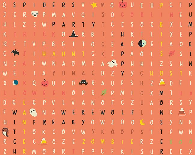 Tecido Tiny Treaters Spooky Search Sopa de Letra Laranja | Riley Blake
