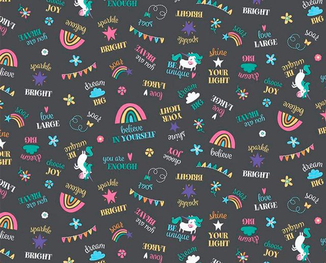 Tecido Unicorn Kingdom Be You Cinza Carvão | Riley Blake