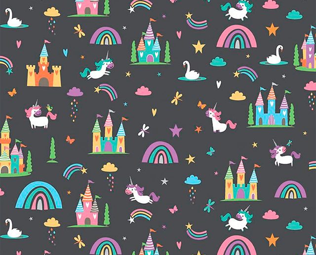 Tecido Unicorn Kingdom Main Carvão | Riley Blake