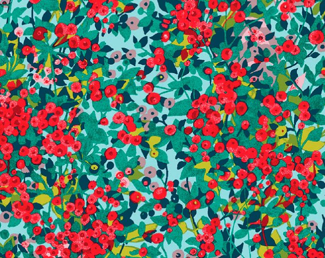 Tecido Anitta Bagas & Folhas Multicor