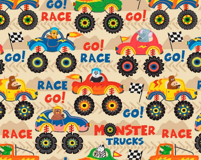 Tecido Fantasia Go Race! Monster Cars Animais