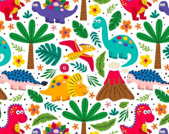 Tecido Fantasia Happy Dinossaurs Colorido