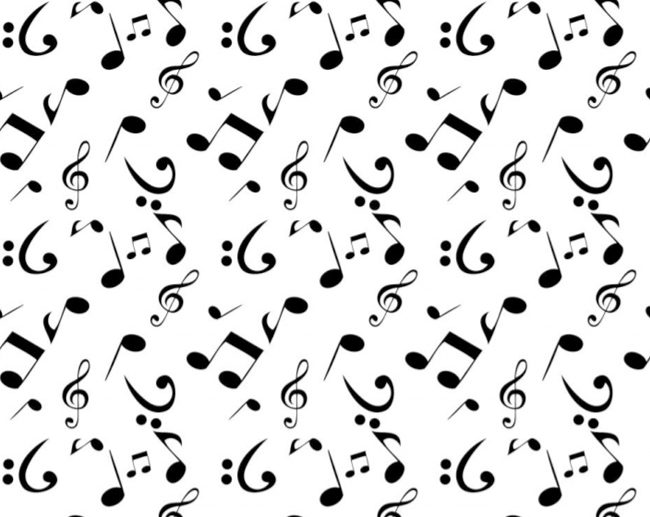 Tecido Fantasia Padrão Notas Musicais Branco
