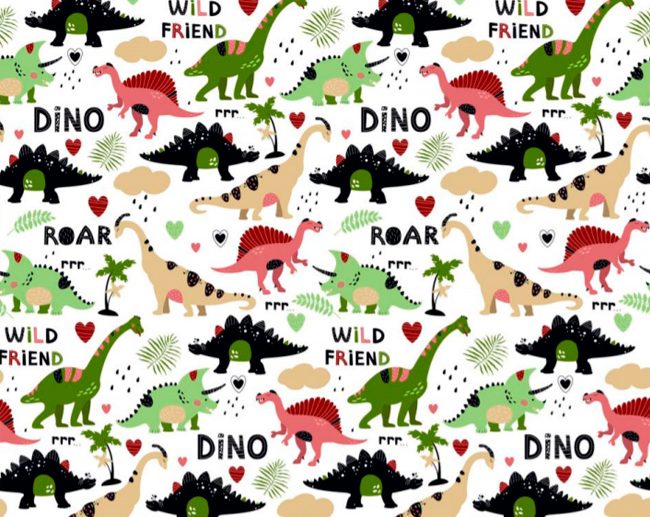 Tecido Fantasia Wild Friends Roar! Dinossauros Branco