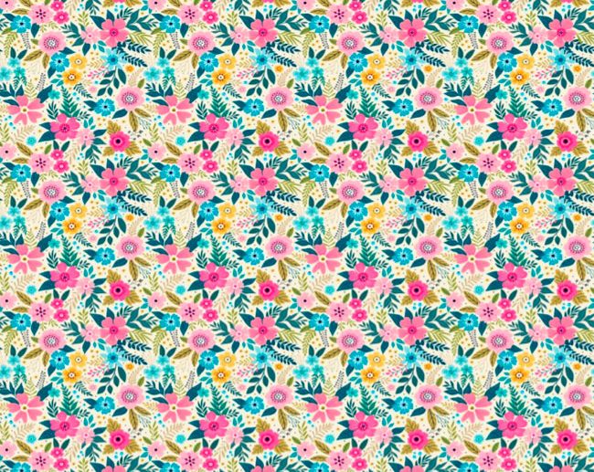 Tecido Fantasia Floral Preenchido Multicor