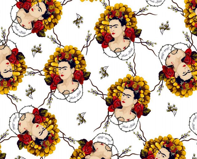 Tecido Frida Kahlo Floral & Ramagens Branco