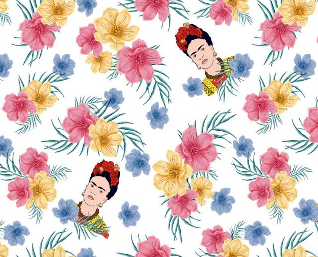 Tecido Frida Kahlo Flores Multicor