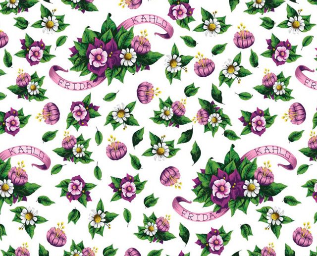 Tecido Frida Kahlo Flores Violeta