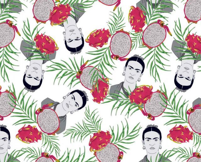 Tecido Frida Kahlo Pitaia Branco