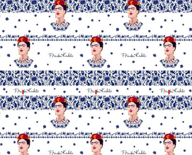 Tecido Frida Kahlo Riscas Padrão Natural Azul