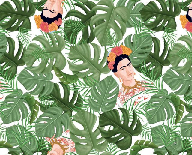 Tecido Frida Kahlo Trópico Costelas-de-Adão Branco