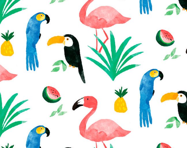 Tecido Gamboa 4 Aves Tropicais Multicor