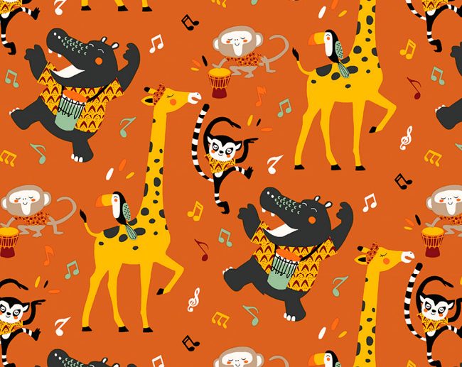 Tecido Jazzy Dança & Música Animais Laranja