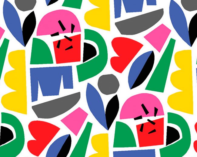 Tecido Lutty Figuras Abstratas Multicor