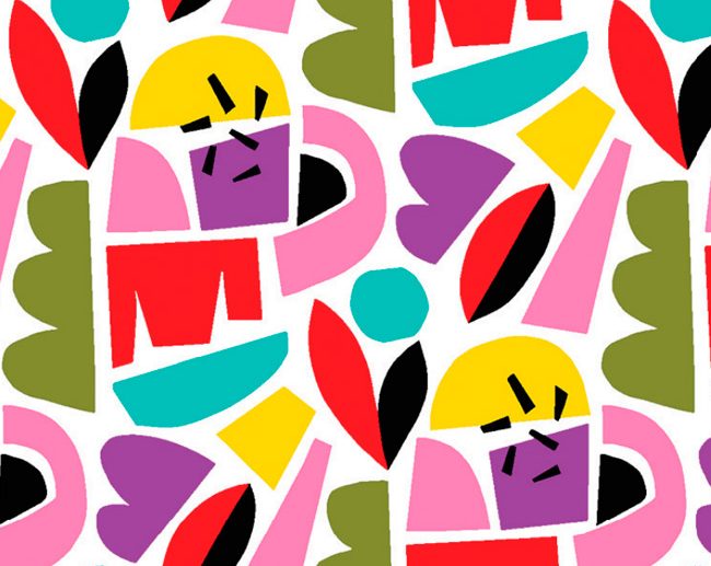 Tecido Lutty Figuras Abstratas Rosa